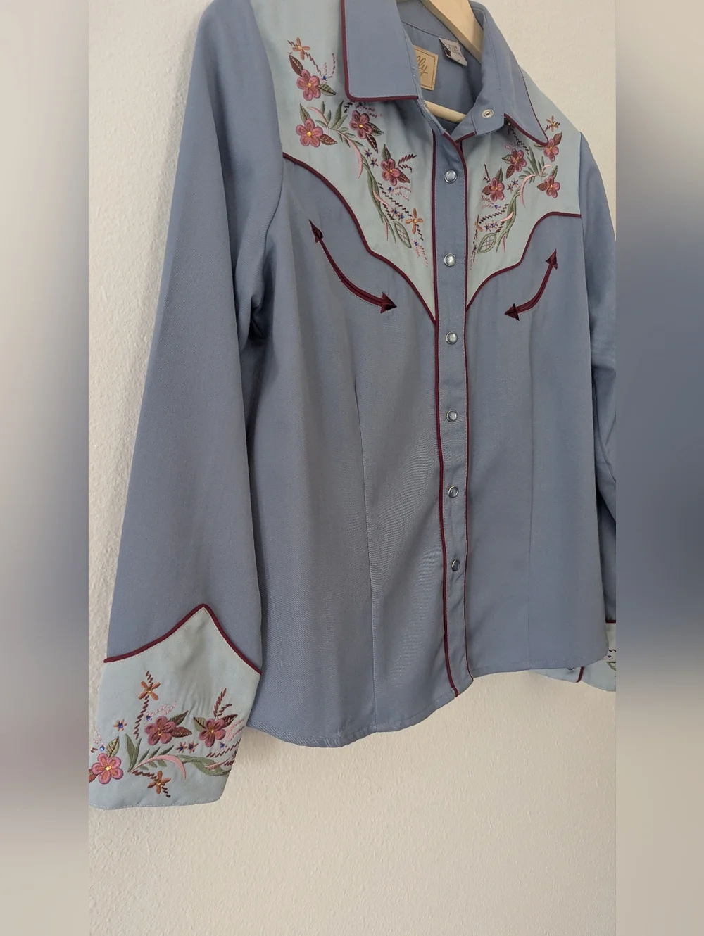 Scully Powder Blue Western Shirt with Floral Embroidery - Picture 2 of 7